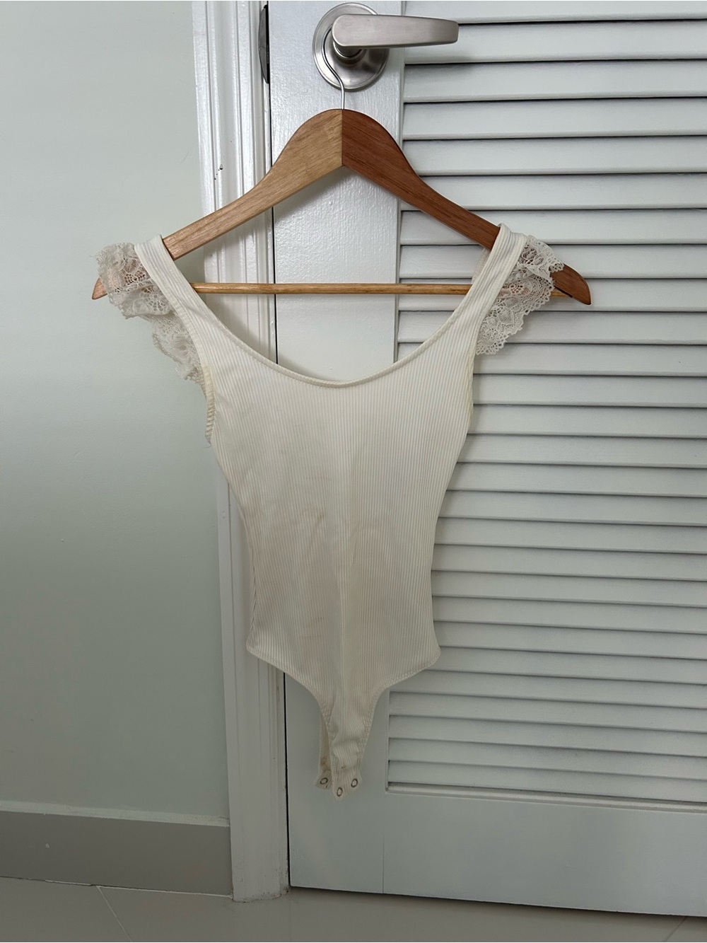 Zara Lace-Trim Ribbed Scoop Bodysuit in Cream